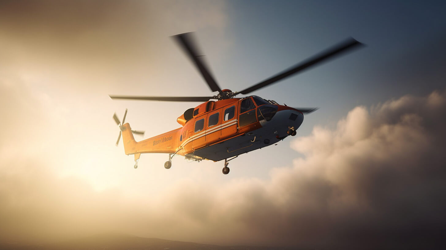 Ein Rettungshubschrauber fliegt in der Luft